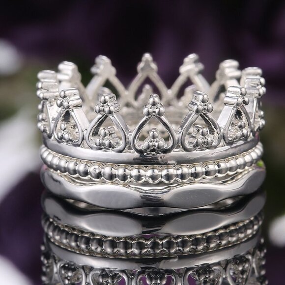 🎀 3pcs/Set Lovely Shiny Heart Cocktail Party Beautiful Ring for Women PD514